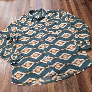Men's Eddie Bauer Patterned Shirt - Fleece Aztec Tribal Shacket Size XXL